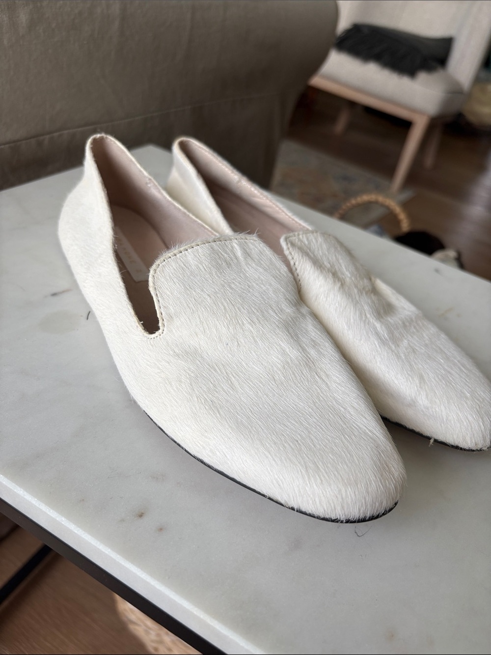 Zara White Faux-Hair Loafers